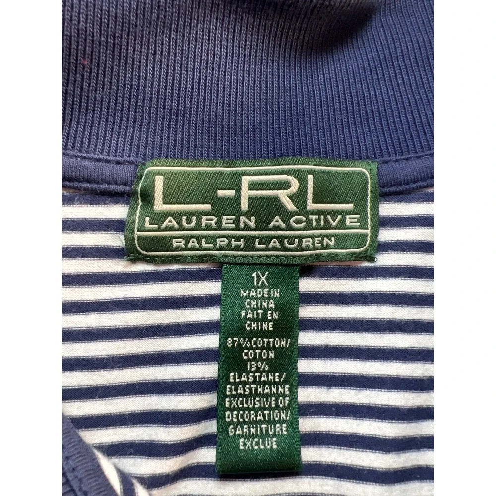 Lauren‎ Ralph Lauren Active Navy White Striped Zip Up Track Jacket Plus Size 1X
